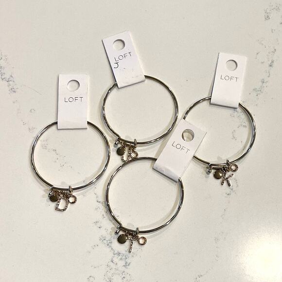 NWT LOFT Gold Tone Pave Rhinestone Initial Charm Bangle Bracelet - LETTER T - Picture 10 of 10